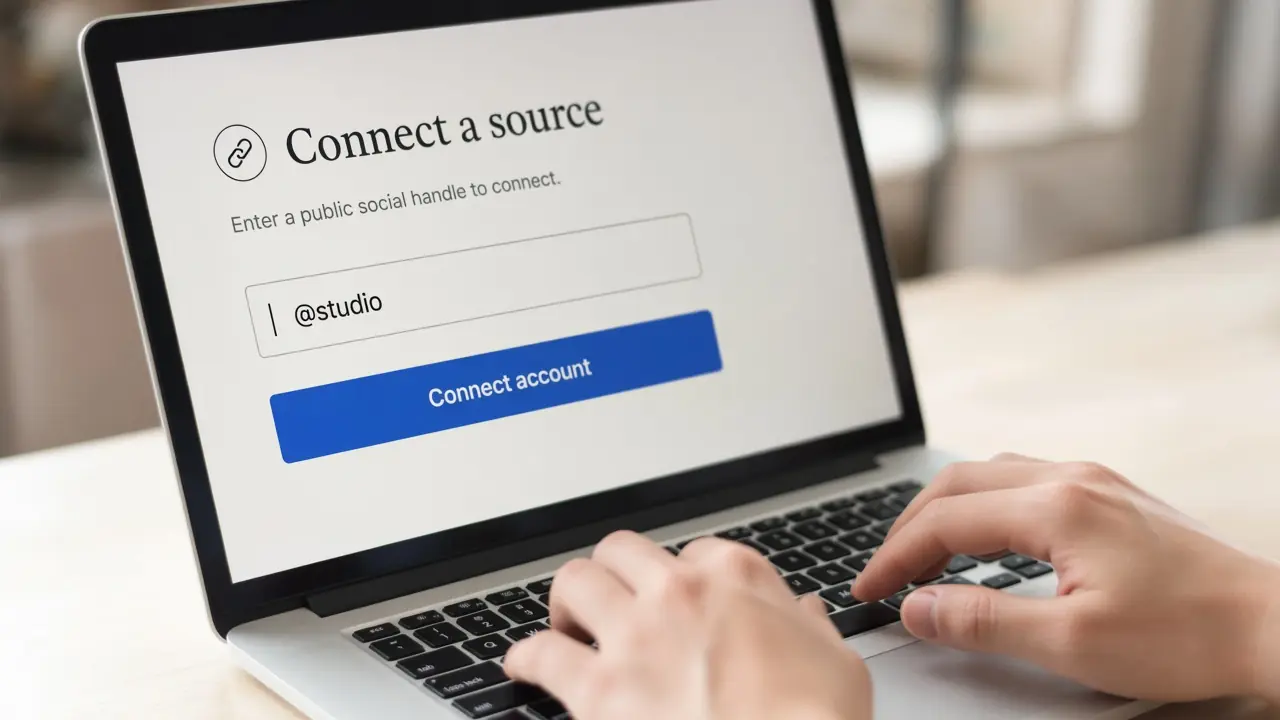 Connecting a public X account to a website feed by pasting an @handle, with no sign-in